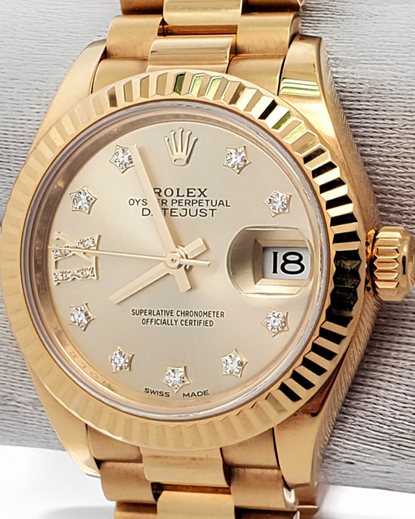 2015 Rolex Lady-Datejust 28MM Champagne "Star" Dial Yellow Gold President Bracelet (279178)
