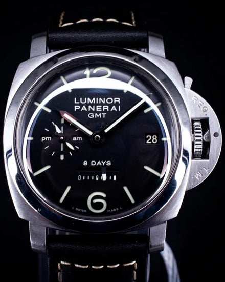 Panerai Luminor GMT 1950 8 Days 44MM Black Dial Leather Strap (PAM00233)
