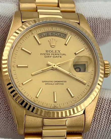 1991 (X Serial) Rolex Day-Date 36MM Champagne Dial Yellow Gold President Bracelet (18238)