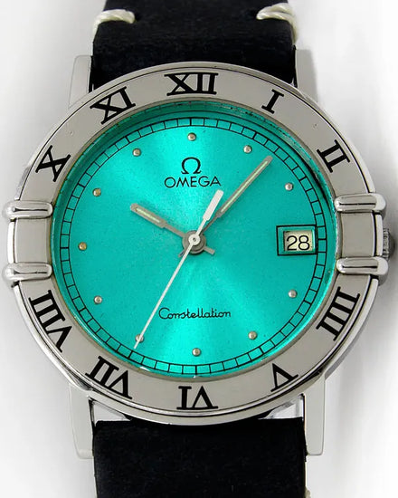 Omega Constellation 33MM Quartz Aftermarket Turquoise Dial Aftermarket Leather Strap (196.1080)