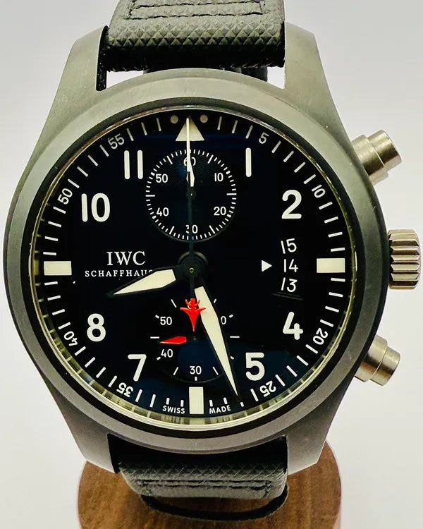 IWC Schaffhausen Pilot Chronograph "Top Gun" 46MM Black Dial Textile Strap (IW388001)