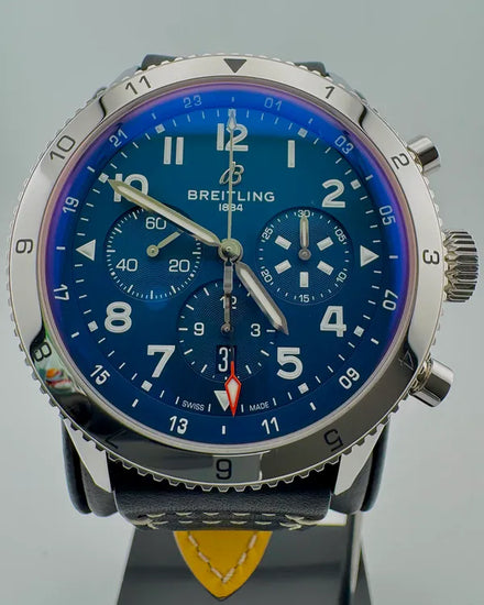 No Reserve - 2022 Breitling Super Avi B04 46MM Blue Dial Leather Strap (AB04451A1C1X1)