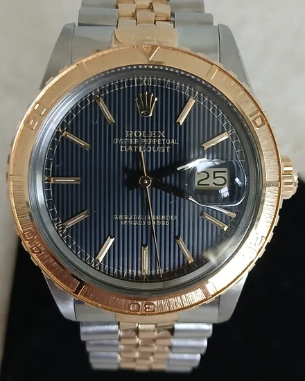1987 (9 Mill Serial) Rolex Datejust Turn-O-Graph 36MM Black "Tapestry" Dial Two-Tone Jubilee Bracelet (16263)