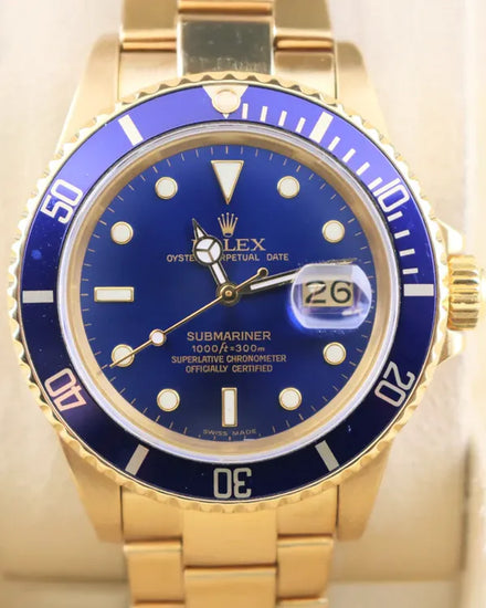 1984 (8.3 Mill Serial) Rolex Submariner Date "Bluesy" 40MM Blue Dial Yellow Gold Oyster Bracelet (16808)