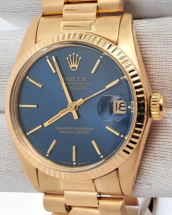 Rolex Datejust 31MM Blue Dial Yellow Gold President Bracelet (6827)