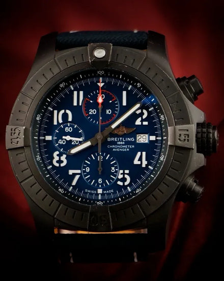 Breitling Super Avenger Chronograph Night Mission 48MM Blue Dial Leather Strap (V13375101C1X2)