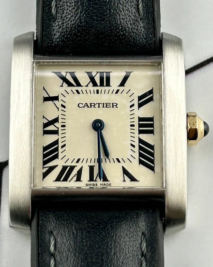 Cartier Tank Française Quartz 25MM White Dial Aftermarket Leather Strap (2301)
