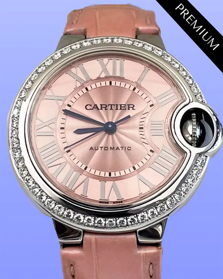 Cartier Ballon Bleu 33MM Pink Dial Leather Strap (WSBB0031)