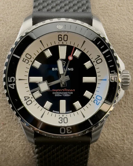 2023 Breitling Superocean 44MM Black Dial Rubber Strap (A17376)
