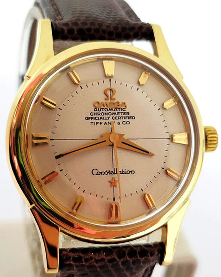 Omega Constellation 18k Gold 34.3MM White Dial Aftermarket Leather Strap (14381/2)
