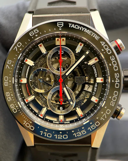 2019 TAG Heuer Carrera Calibre Heuer 01 45MM Skeleton Dial Rubber Strap (CAR2A1Z)