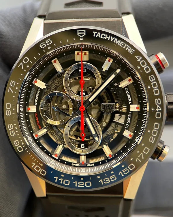2019 TAG Heuer Carrera Calibre Heuer 01 45MM Skeleton Dial Rubber Strap (CAR2A1Z)
