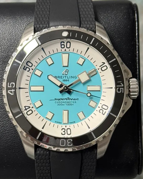 2024 Breitling Superocean 44MM Turquoise Dial Rubber Strap (A17376)