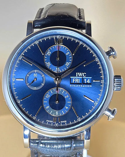 2023 IWC Schaffhausen Portofino Chronograph 42MM Blue Dial Leather Strap (IW391036)
