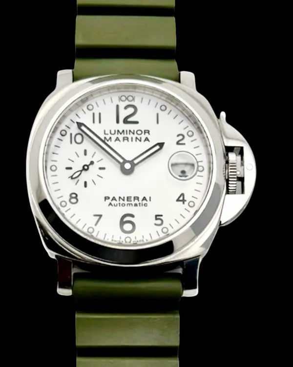 No Reserve - 2007 Panerai Luminor Marina 40MM White Dial OEM Rubber Strap (PAM00051)