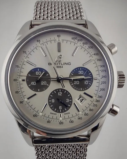 Breitling Transocean Chronograph 43MM Silver Dial Steel Bracelet (AB0152121G1A1)