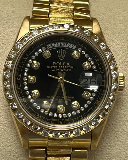 Rolex Day-Date 36MM Aftermarket Black Dial Yellow Gold President Bracelet (18078)