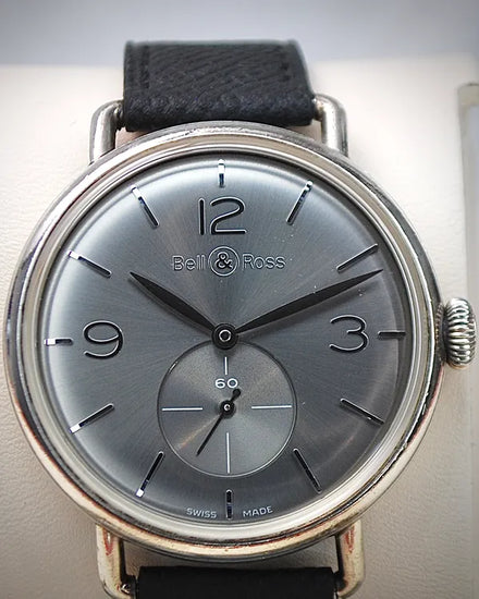 2017 Bell & Ross WWI Military Argentium Ruthenium 925 Silver 41MM Grey Dial Aftermarket Leather Strap (BRWW1-ME-AG-RU/SCR)