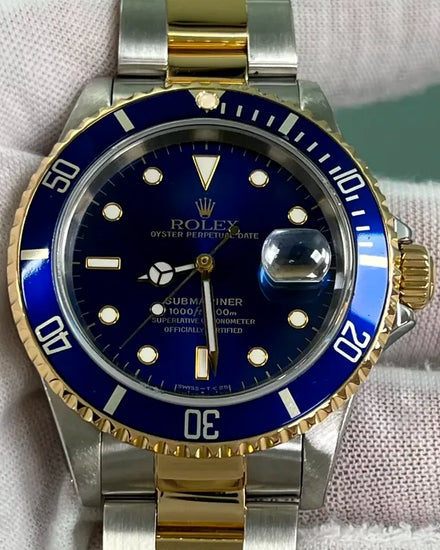 1991 (X Serial) Rolex Submariner Date "Bluesy" 40MM Blue Dial Two-Tone Oyster Bracelet (16613)