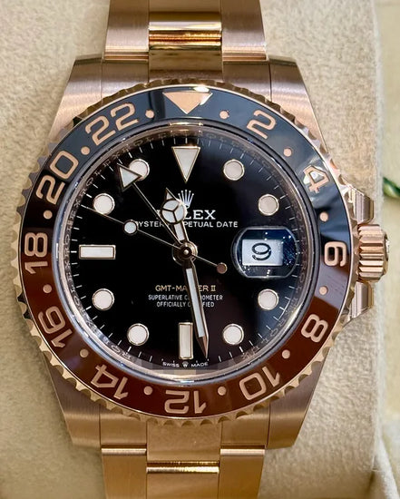 2022 Rolex GMT-Master II "Rootbeer" 40MM Black Dial Rose Gold Oyster Bracelet (126715CHNR)