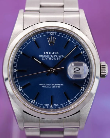 2000 (P Serial) Rolex Datejust 36MM Blue Dial Oyster Bracelet (16200)