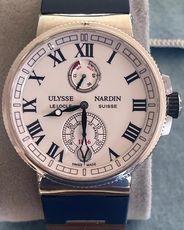 No Reserve - Ulysse Nardin Marine Chronometer Manufacture 43MM White Dial Rubber Strap (1183-126/40)