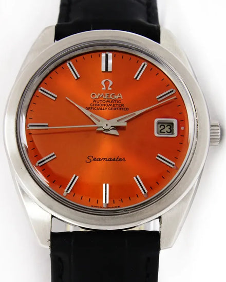 Omega Seamaster 36MM Aftermarket Orange Dial Aftermarket Leather Strap (168.022)
