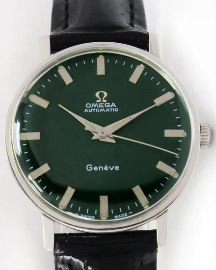Omega Geneve Vintage 33MM Aftermarket Green Dial Aftermarket Leather Strap (161.009)