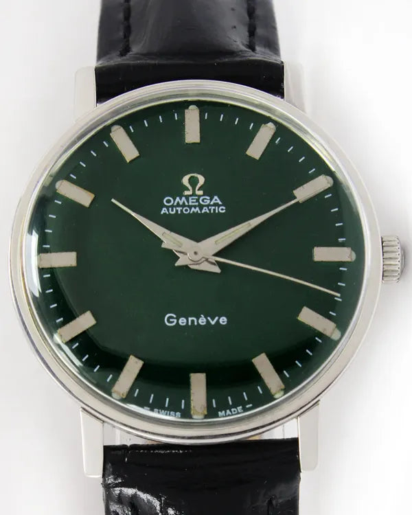1967 Omega Geneve Vintage 33MM Aftermarket Green Dial Aftermarket Leather Strap (161.009)