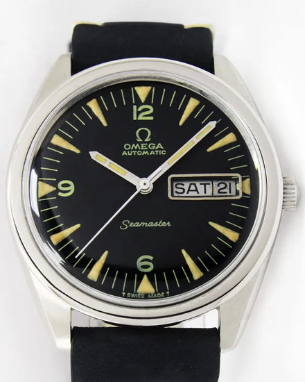 Omega Seamaster 36MM Aftermarket Black Dial Aftermarket Leather Strap (166.032)