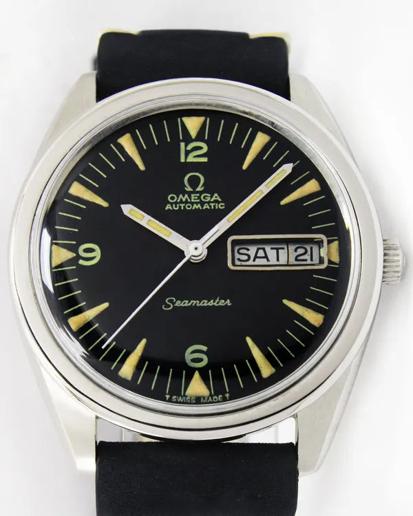 Omega Seamaster 36MM Aftermarket Black Dial Aftermarket Leather Strap (166.032)