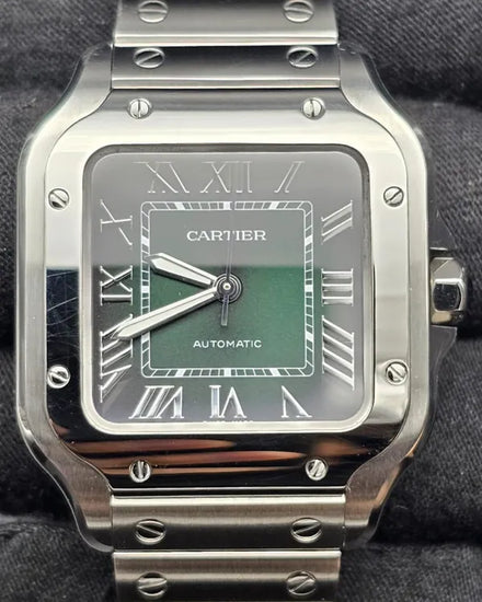 2023 Cartier Santos De Cartier 35.1MM Green Dial Steel Bracelet (WSSA0061)