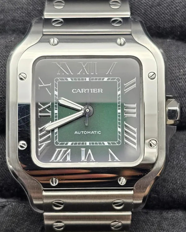 Cartier Santos De Cartier 35.1MM Green Dial Steel Bracelet (WSSA0061)