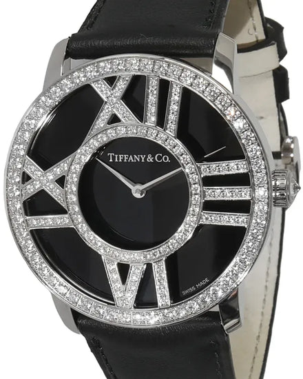 Tiffany & Co. Atlas 36MM Quartz Black Dial Aftermarket Leather Strap (Z1902.10.40E10A)
