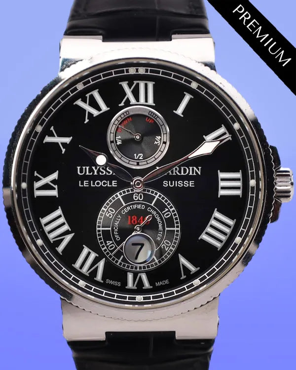 No Reserve - Ulysse Nardin Marine Chronometer 43MM Black Dial Leather Strap (263-67)