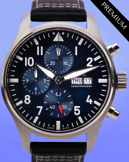 2022 IWC Schaffhausen Pilot Chronograph 43MM Blue Dial Leather Strap (IW378003)