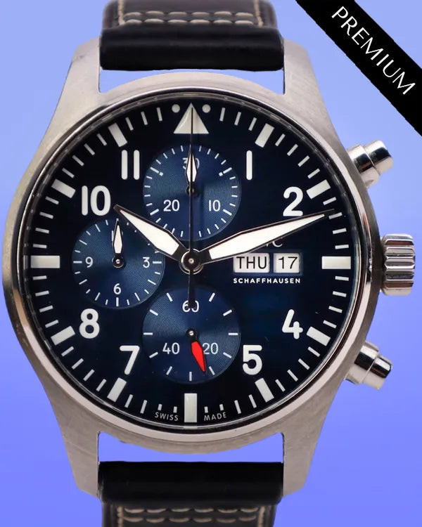 2022 IWC Schaffhausen Pilot Chronograph 43MM Blue Dial Leather Strap (IW378003)