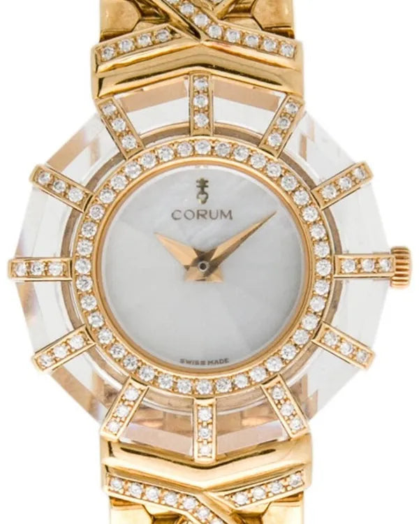 Corum Peacock 27MM Quartz Mother of Pearl Dial Yellow Gold/Diamonds Bracelet (24.783.65)