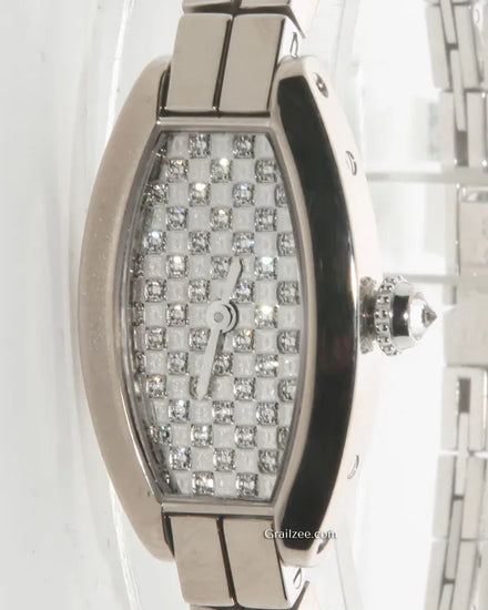 Cartier Lanières Mini Tonneau 16MM Quartz Silver/Diamond Dial White Gold Bracelet (WJ2002W3)