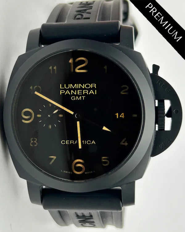2014 Panerai Luminor 1950 3 Days GMT 44MM Black Dial Rubber Strap (PAM00441)