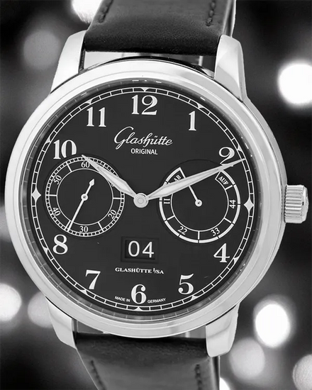Glashütte Original Senator Observer 44MM Black Dial Leather Strap (100-14-07-02-30)