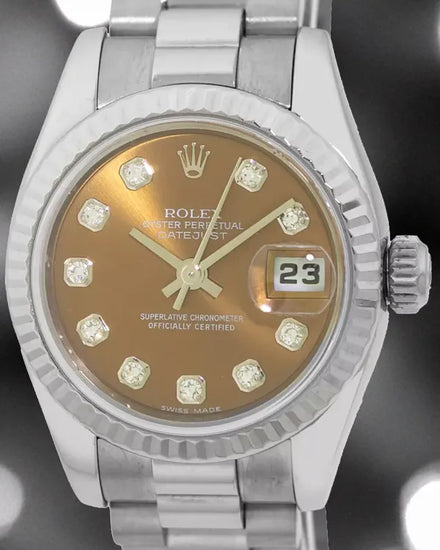 Rolex Lady-Datejust 26MM Chocolate Dial White Gold President Bracelet (179179)