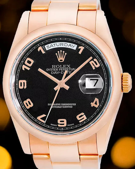 2003 Rolex Day-Date 36MM Black Dial Rose Gold Oyster Bracelet (118205)