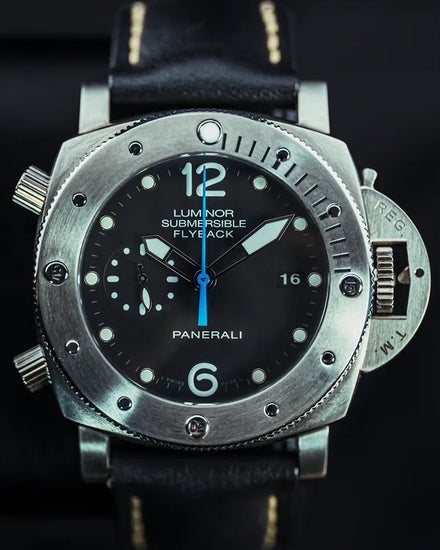 2018 Panerai Submersible Flyback Chronograph 47MM Black Dial Leather Strap (PAM00614)