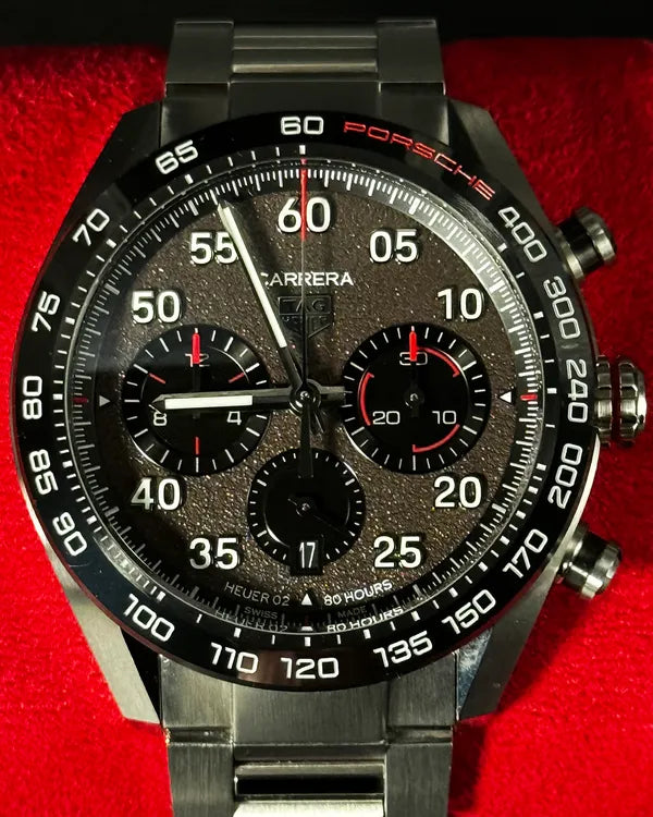 Tag Heuer Carrera Chronograph x Porsche 44MM Grey Dial Leather Strap (CBN2A1F.BA0643)