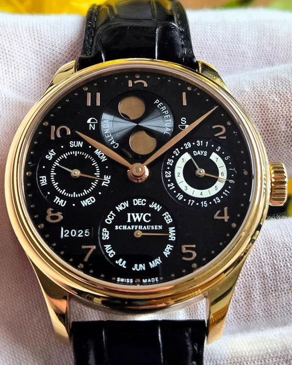2010 IWC Schaffhausen Portugieser Perpetual Calendar 44MM Black Dial Leather Strap (IW502119)