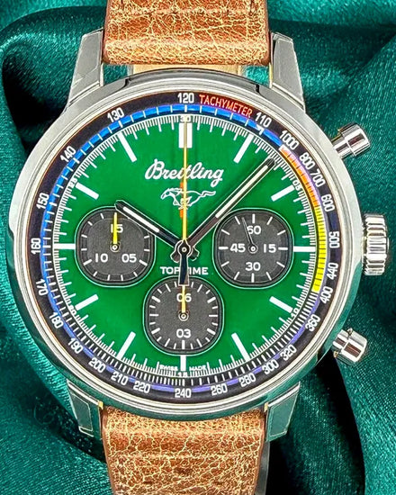 2024 Breitling Top Time "Ford Mustang Capsule" 42MM Green Dial Leather Strap (A25310)