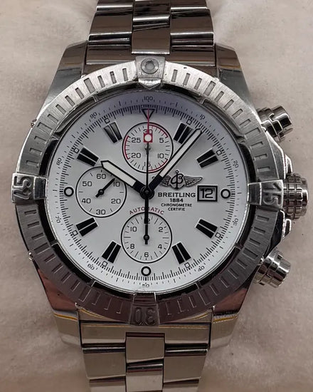 No Reserve - Breitling Super Avenger 48MM White Dial Steel Bracelet (A13370)