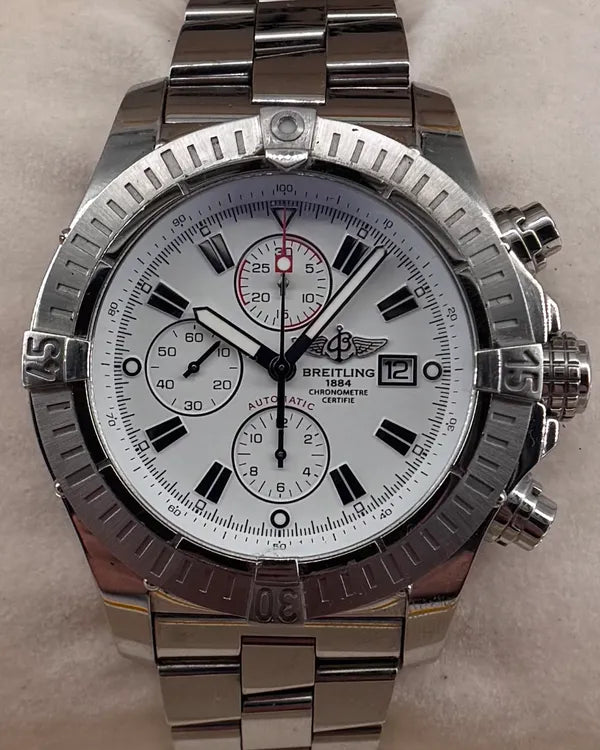 No Reserve - Breitling Super Avenger 48MM White Dial Steel Bracelet (A13370)