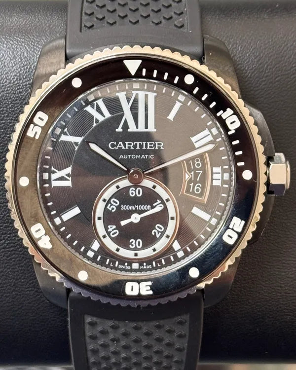 Cartier Calibre de Cartier 42MM Black Dial Rubber Bracelet (WSCA0006)